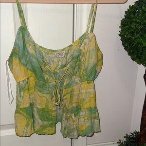 American Eagle Green and Yellow tropical tie together Women's Top